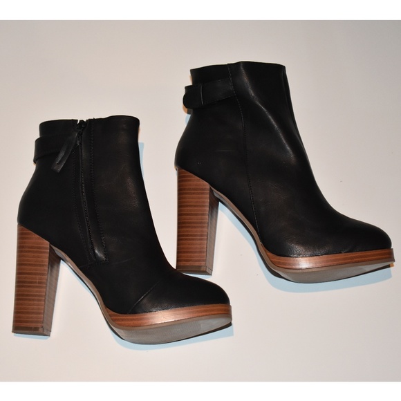 black booties with wooden heel